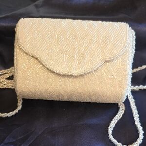 Elegant Cream Beaded Clutch